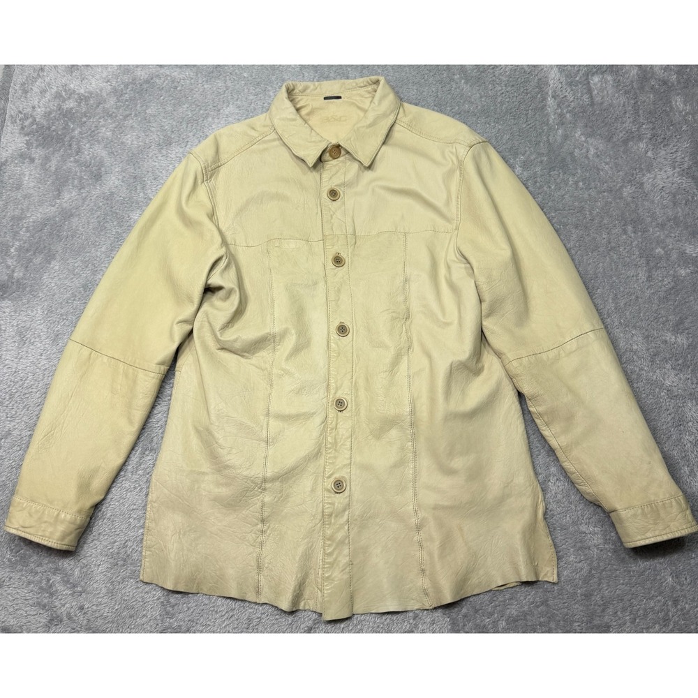 Bodil & Christensen Leather Shirt Jacket Men's 44 M Beige Shacket VTG Y2K